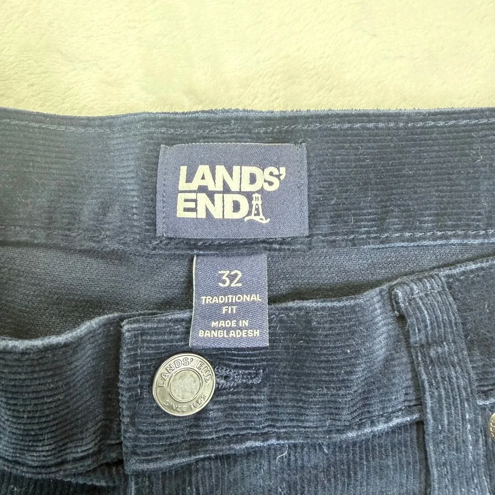 Lands End Mens Corduroy Pant Navy Blue 32x30 Straight Leg Traditional Fit Preppy